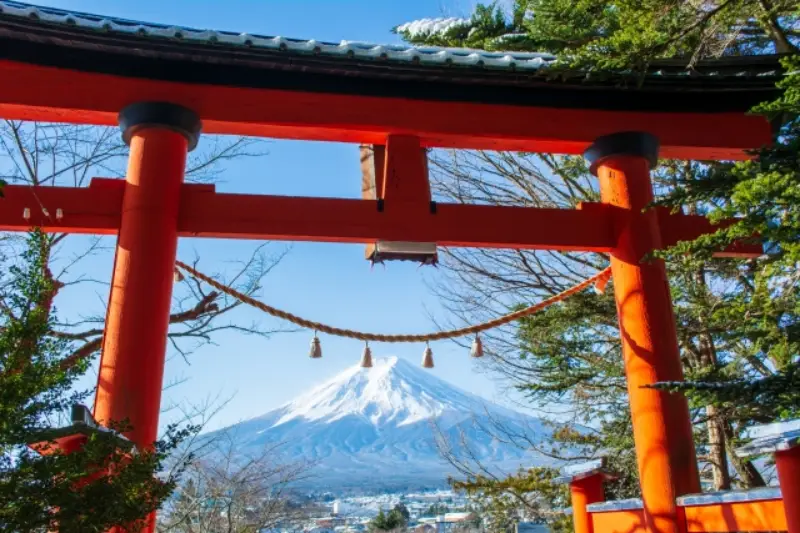 写真ACより　新倉山浅間神社　鳥居と富士山