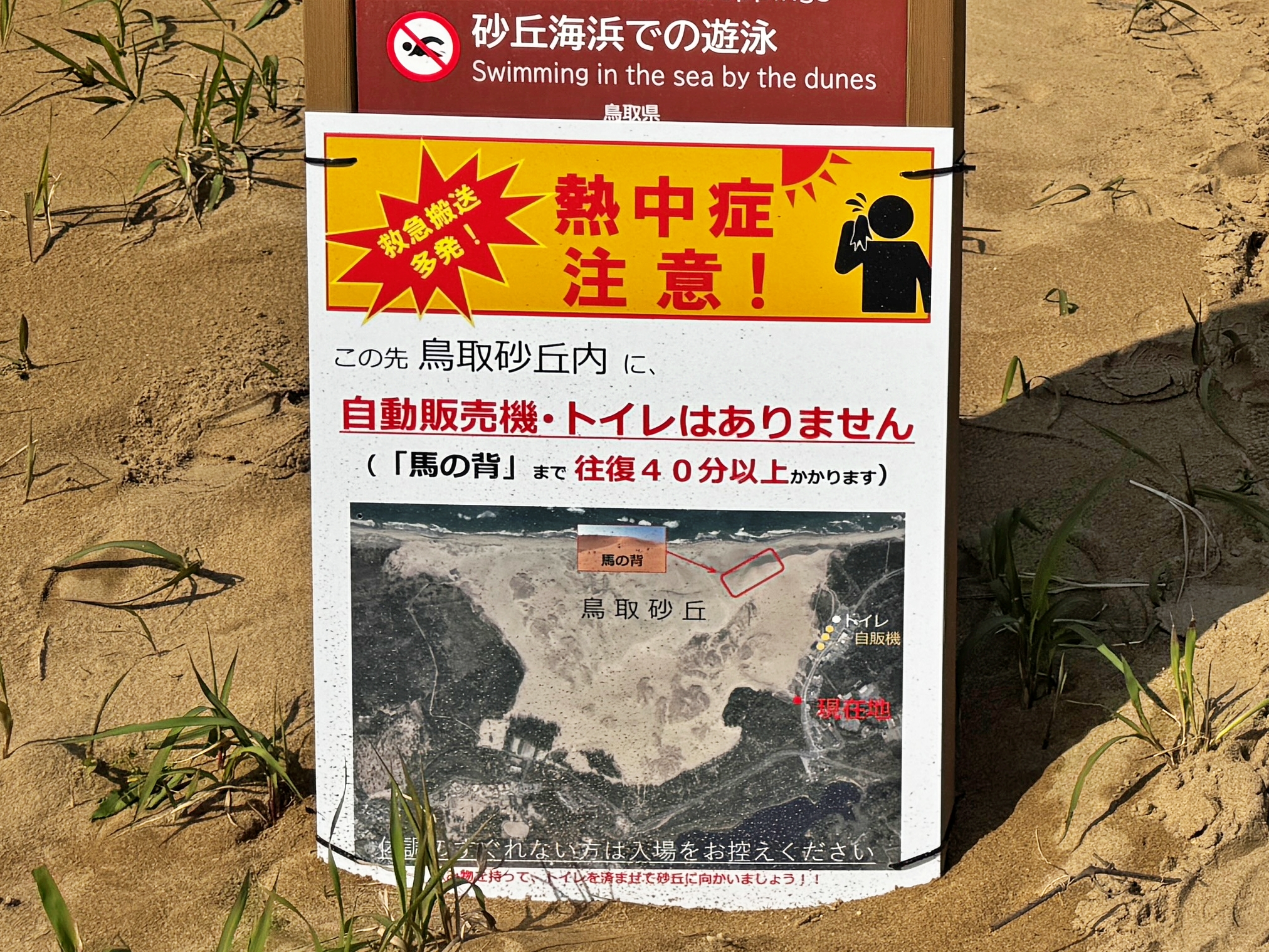 鳥取砂丘 トイレ注意看板